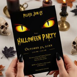 Spooky Yellow Black Cat Eyes Adultes Halloween-Par Einladung