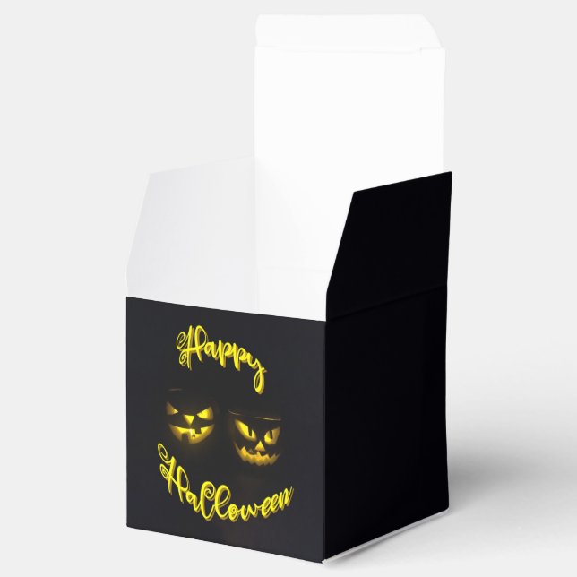 Spooky yellows Frohes Halloween-Textkürbis Geschenkschachtel (Geöffnet)