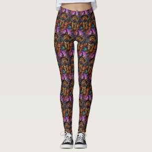 Spooky Yorkipoo Hund Halloween Hexe und Pumpkin Leggings