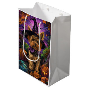 Spooky Yorkipoo Hund Halloween Hexe und Pumpkin Mittlere Geschenktüte
