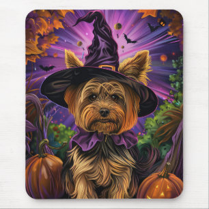 Spooky Yorkipoo Hund Halloween Hexe und Pumpkin Mousepad