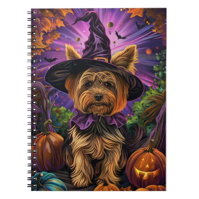 Spooky Yorkipoo Hund Halloween Hexe und Pumpkin Notizblock (Vorderseite)