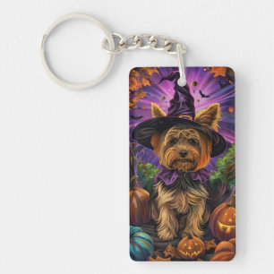 Spooky Yorkipoo Hund Halloween Hexe und Pumpkin Schlüsselanhänger