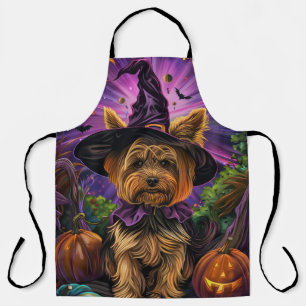 Spooky Yorkipoo Hund Halloween Hexe und Pumpkin Schürze
