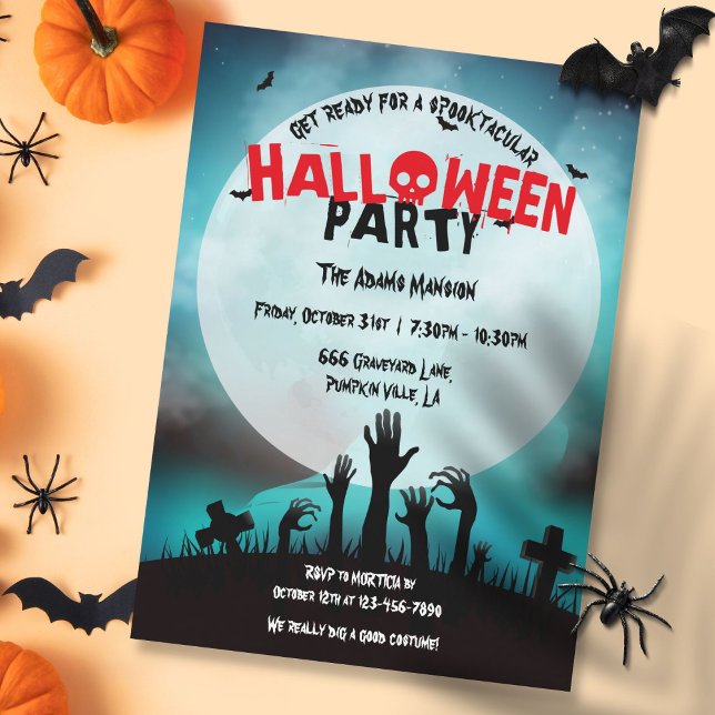 Spooky Zombie Graveyard Halloween-Party Einladung (Spooky Zombie Graveyard Halloween Party Invitation)
