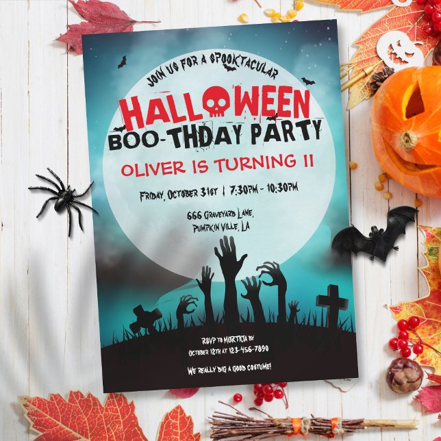 Spooky Zombie Halloween Kindergeburtstag Party Einladung (Spooky Zombie Halloween Kids Birthday Party Invitation)