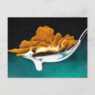 Spoonful of Cereal and Milk Painting Post Card Postkarte