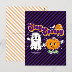 Spoopy bleibe: Niedlicher Halloween Ghost & Pumpki Postkarte