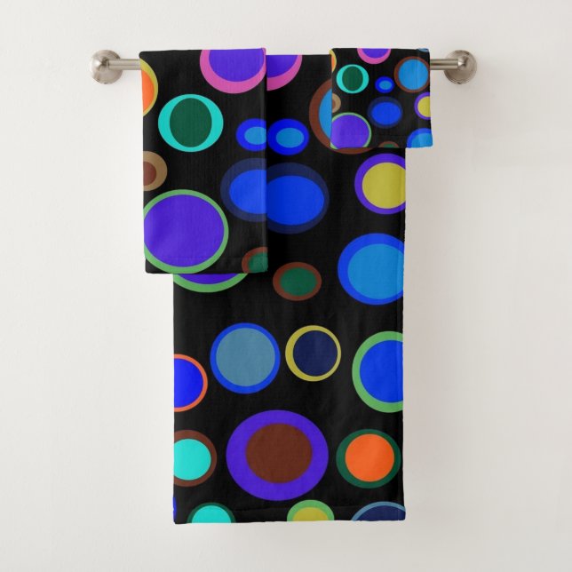 Sporadische umrissene Regenbogen-Tupfen dunkel Badhandtuch Set (Insitu)