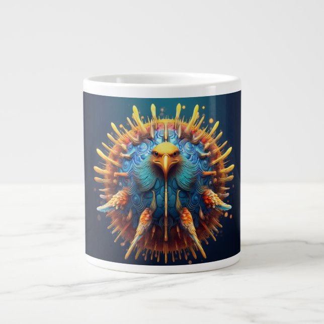 Spore Vogel mit blauem Federoutfit Jumbo-Tasse (Vorderseite)
