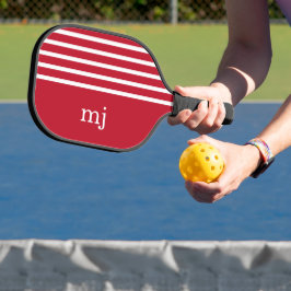 Sporenrotes und weißes Streifen mit Monogramm Pickleball Schläger