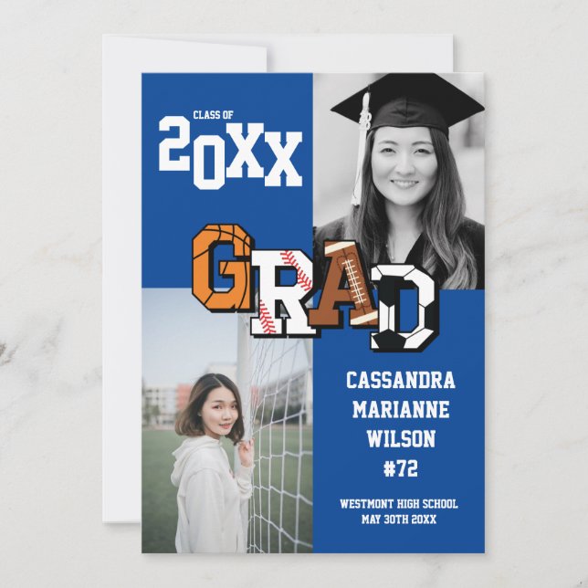 Sport Abschluss Fußball Basketball Fußball Einladung (Vorderseite)