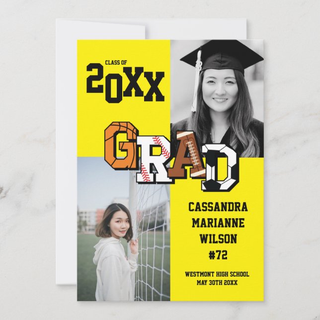 Sport Abschluss Fußball Basketball Fußball Gelb Einladung (Vorderseite)