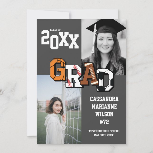 Sport Abschluss Fußball Basketball Fußball Invita Einladung (Vorderseite)