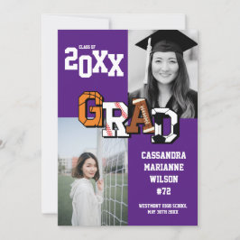 Sport Abschluss Fußball Basketball Fußball Lila Einladung