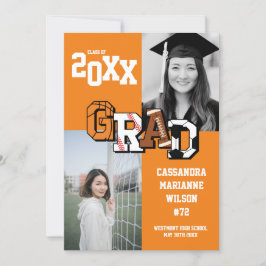 Sport Abschluss Fußball Basketball Fußball Orange Einladung