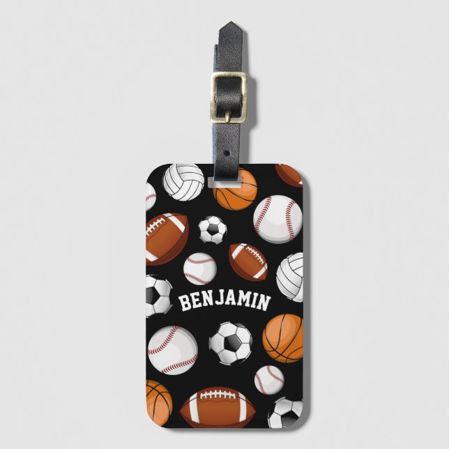 Sport Alle STAR Personalisierter Name Schwarz Gepäckanhänger (Vorderseite Vertikal)