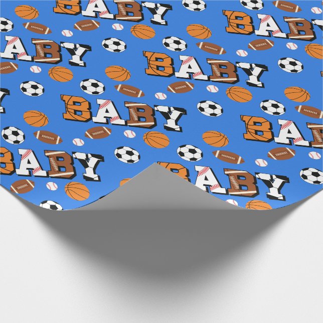 Sport Baby Dusche Co-ed Thema Boy Blue Geschenkpapier (Ecke)