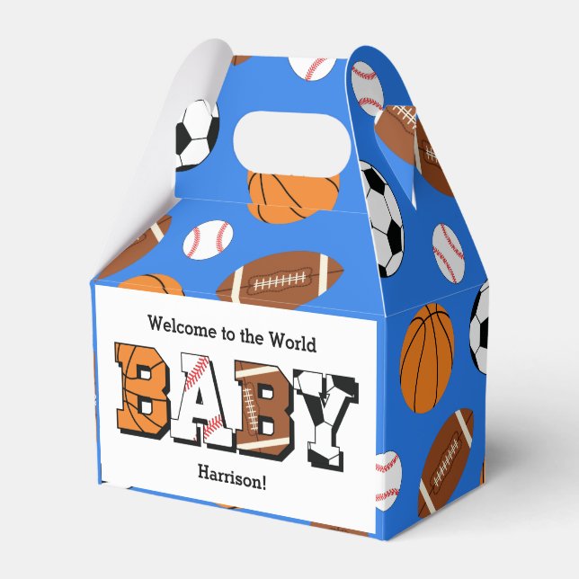 Sport Baby Dusche Co-ed Thema Boy Blue Geschenkschachtel (Vorderseite)