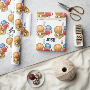 Sport-Bälle personalisiert Geschenkpapier