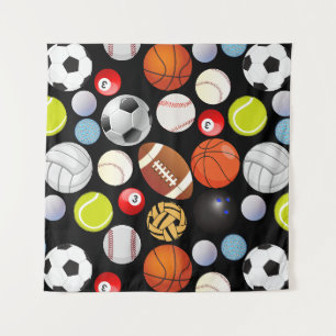 Sport Balls Muster Größe2 Schwarze BG Wandteppich