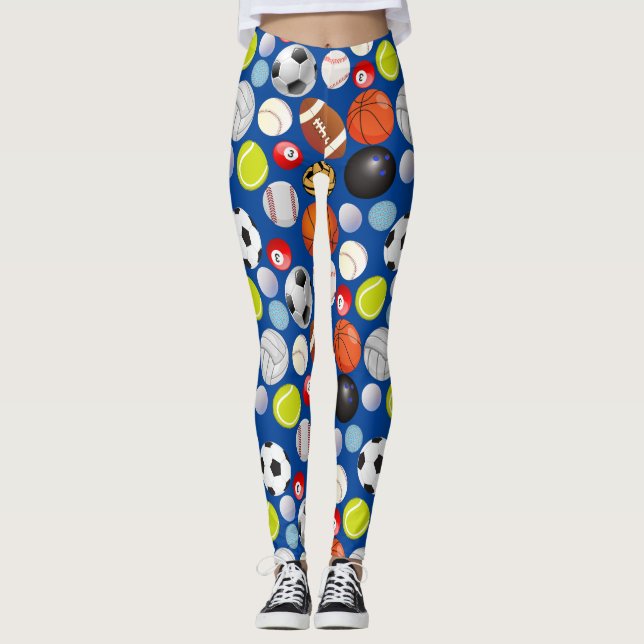 Sport Balls Pattern Blue BG Leggings (Vorderseite)