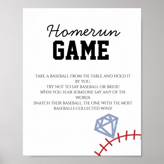 Sport Baseball Homerun Glitter Brautparty Spiel Poster (Vorne)