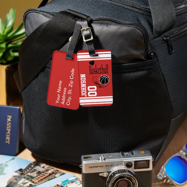 Sport Basketball | DIY Name and number | Rot Gepäckanhänger (Vorderseite & Rückseite)