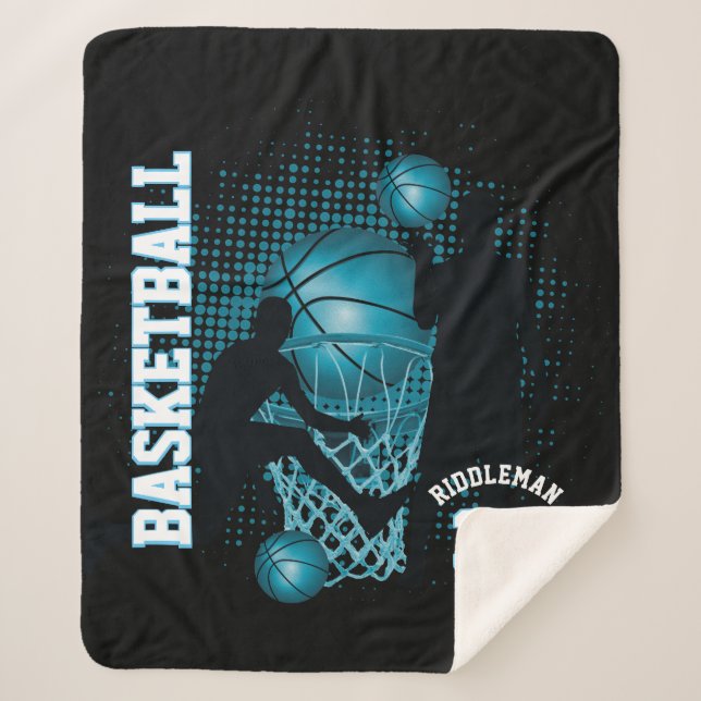 Sport Basketball - Schwarz und Baby Blau Sherpadecke (Vorderseite)