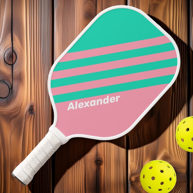 Sport Beach Breeze Nostalgische Streifen mit Namen Pickleball Schläger (Von Creator hochgeladen)
