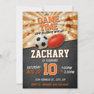 Sport birthday invite Soccer Football AFL Einladung