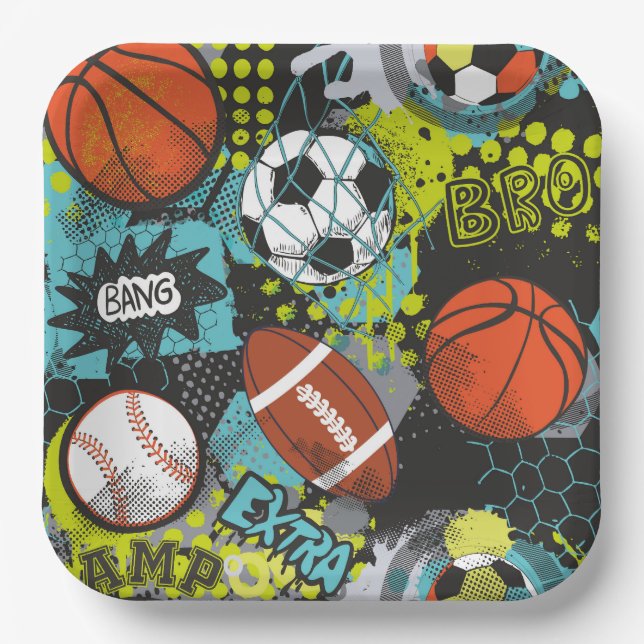Sport Birthday Party I Sport Balls Pappteller (Vorderseite)