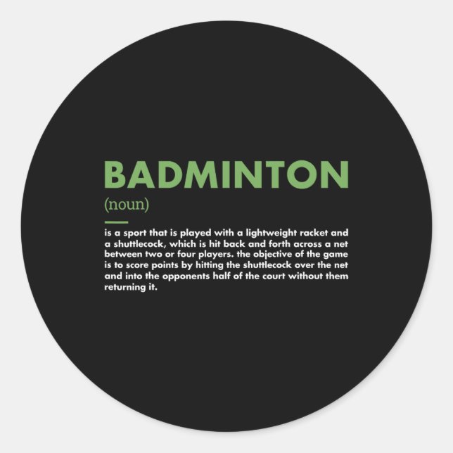 Sport Definition Badminton Runder Aufkleber (Vorderseite)