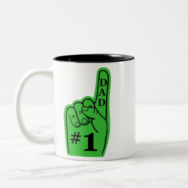 Sport-Fan-Hand des Vater-#1 im Grün Zweifarbige Tasse (Links)