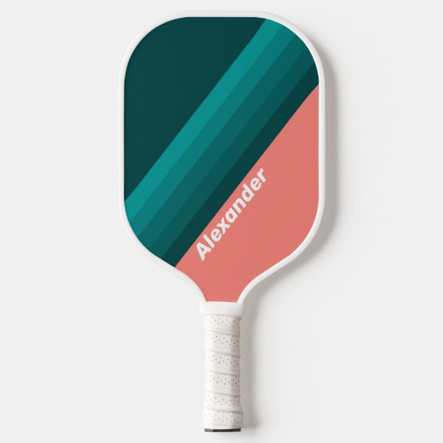 Sport Flamingo Aqua Stripes with Name Pickleball Schläger (Vorderseite)