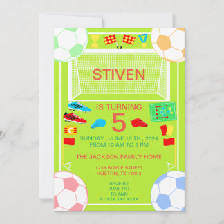 Sport Fußball Geburtstag farbenfrohe Einladung