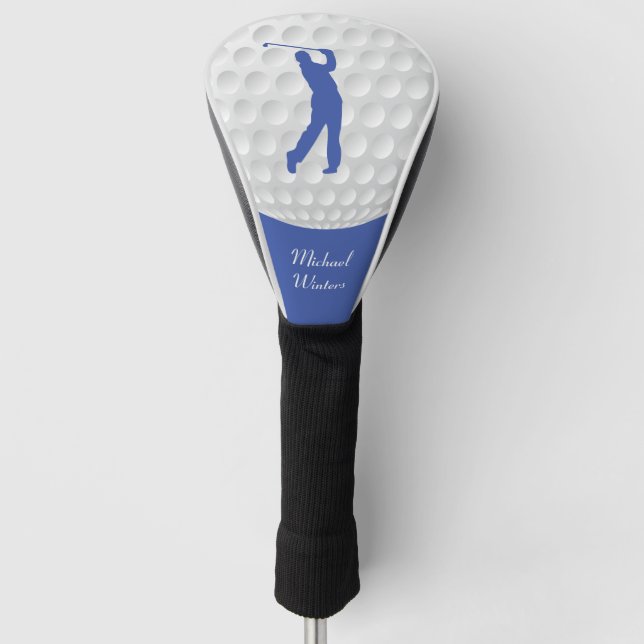 Sport Golfer Male Blue Silhouette Golf Headcover (Vorderseite)