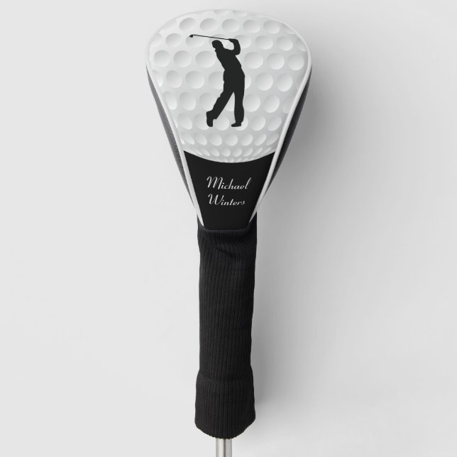 Sport Golfer Männliche Schwarze Silhouette Golf Headcover (Vorderseite)