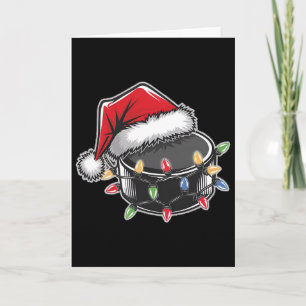 Sport Hockey Puck Weihnachtsbeleuchtung Santa Hut Karte