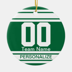 Sport Jersey White Stripes DIY Dark Green   Keramikornament