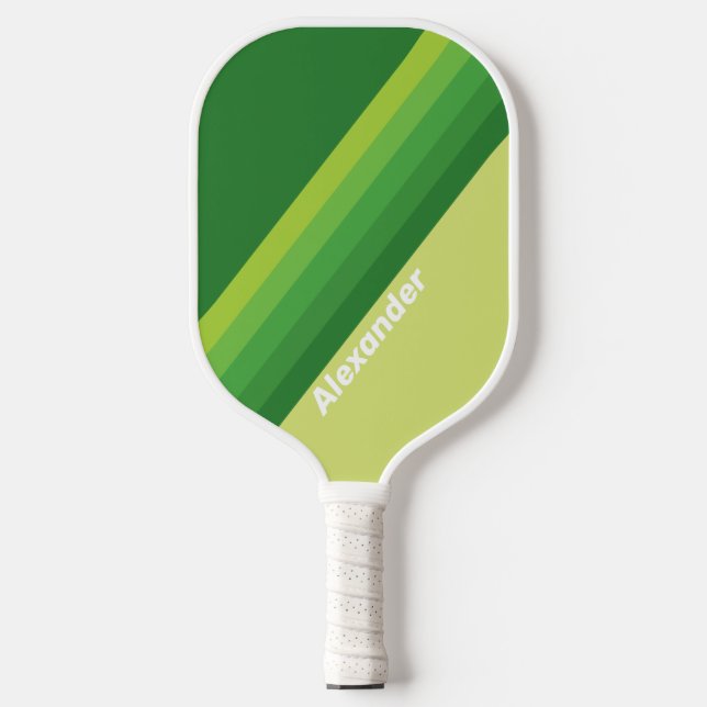 Sport Lily Pad Green Stripes with Name Pickleball Schläger (Vorderseite)