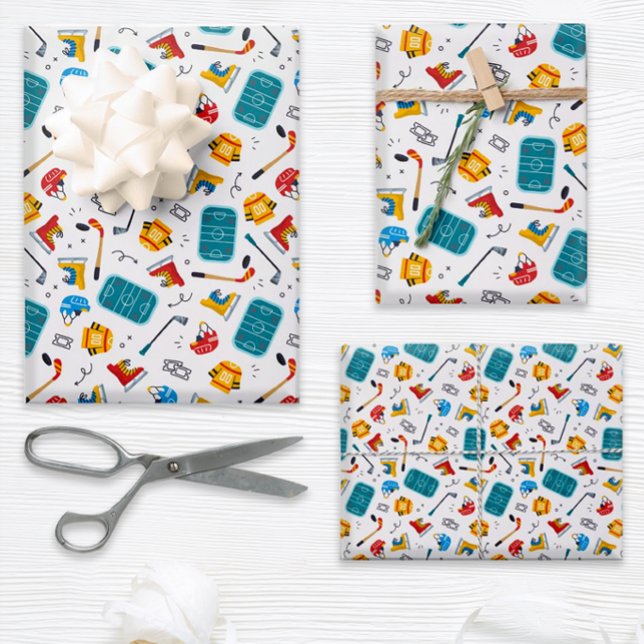 Sport Lover Ice Hockey Geschenkpapier Set (Get ready to score big with this hockey themed gift wrap set.)