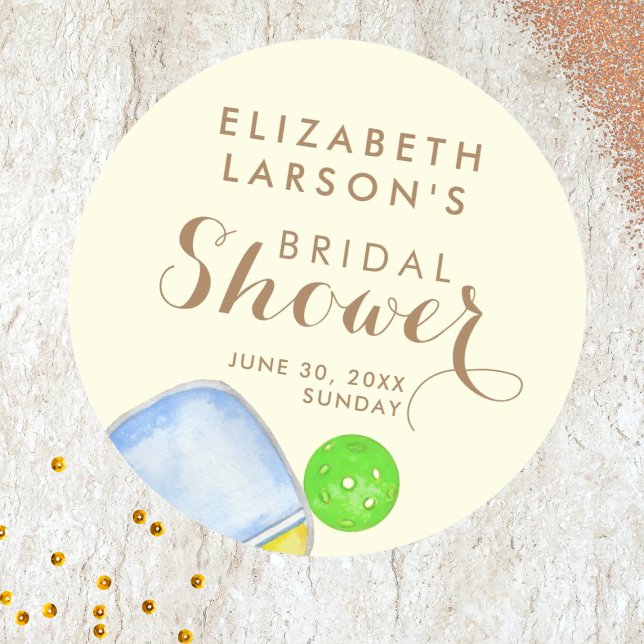 Sport Lover Wasserfarbe Pickleball Themed Bridal Runder Aufkleber (Von Creator hochgeladen)