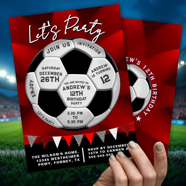 Sport Lovers Soccer Ball Boys Red Birthday Einladung (Von Creator hochgeladen)
