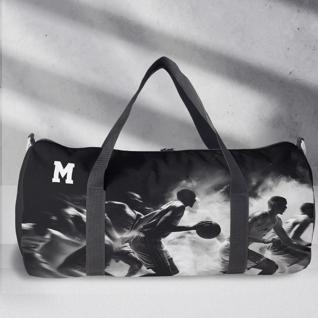 Sport Monogram, Schwarz-Weiß, Basketball Duffle Bag (Personalized Monogram, Black and white Sport, basketball Duffel Bag.)