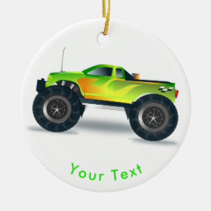 SPORT Monster-LKW in Neongrünem u. in der Orange Keramik Ornament
