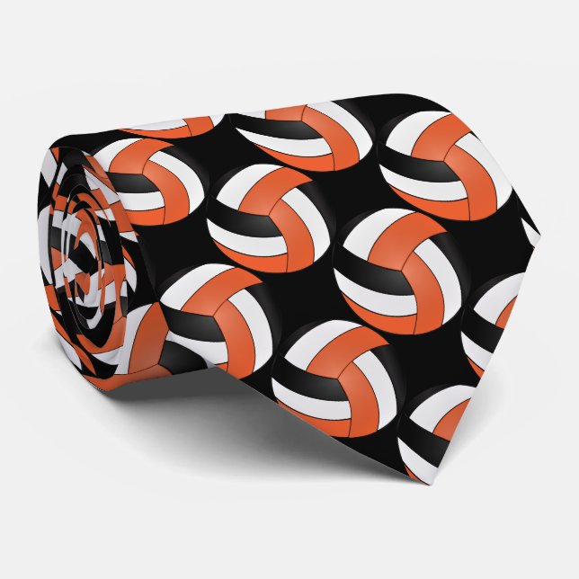 Sport Orange, White and Black Volleyball Krawatte (Gerollt)