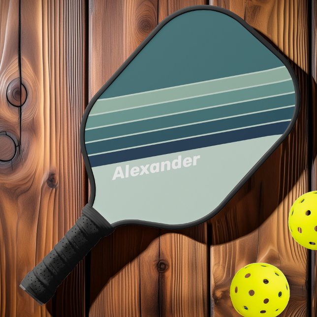 Sport Ozean Green Nostalgie Streifen mit Namen Pickleball Schläger (Von Creator hochgeladen)