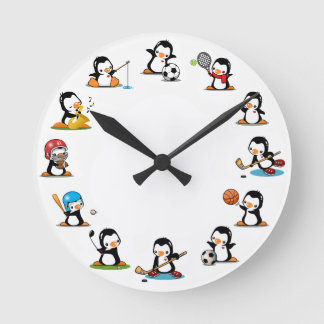 Sport-Pinguine Runde Wanduhr
