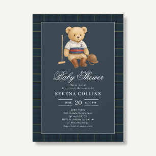 Sport Preppy Bear Blue Baby Dusche Einladung